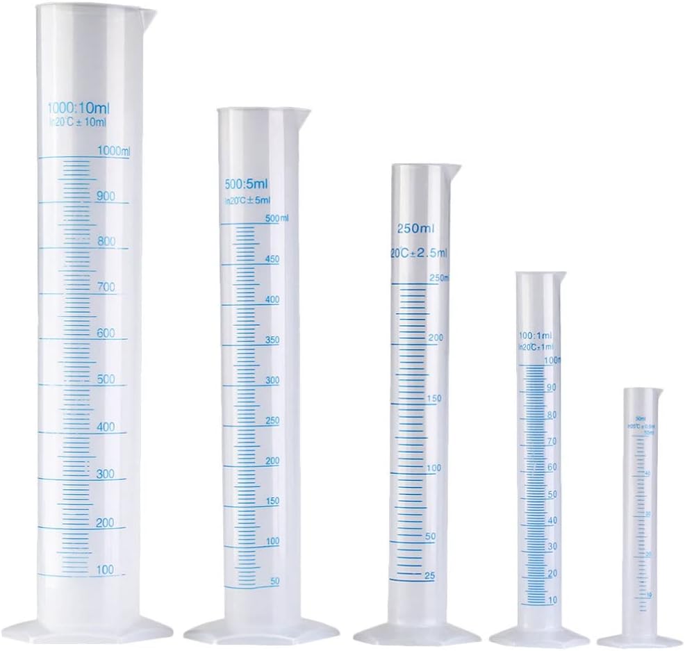 FOMIYES 5pcs Plastic Measuring Cylinder Set-50ml/100ml/250ml/500ml/1000ml Graduated Cylinder Safety Cylinder for Laboratory