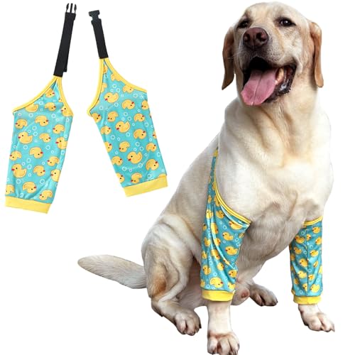 Image of Dogs Knee Protector Pad for Calluses Knee Brace Front Elbow Support Wrap Pet Sleeves for Wounds Dog Elbow Callus Treatment for Medium Large Dogs with Scarf(Large Duck)