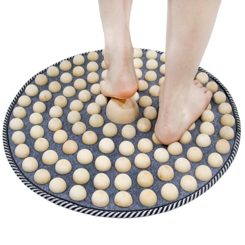 USEAHITOR Wood Foot Acupressure Mat - Ergonomic Foot Massager Mat for Feet Relax, Wood Massage Tool -Foldable Pressure Point Pad
