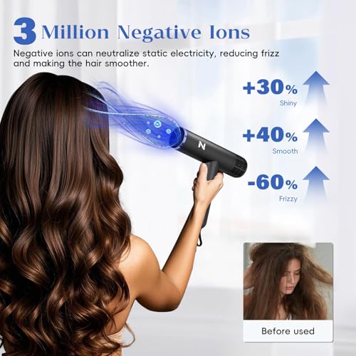 Image of Natrial Hair Dryer with Diffuser, 1600W High-Speed Blow Dryer for Women | Fast Drying for Curly Hair,Professional Ionic Portable Dryer, Low Noise, Lightweight, Lock Function,Travel Home Salon