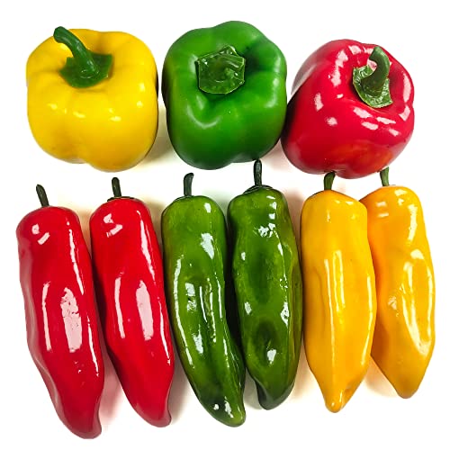 9 Pcs Artificial Bell Pepper Fake Chili Pepper Lifelike Fake Vegetable Colorful Pepper For Home Kitchen Decoration Props Artificial Mixed Pepper Set #TOP1