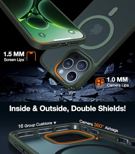 Image of TORRAS Magnetic Shockproof for iPhone 15 Pro Case Mil-Grade Drop Tested | Compatible with MagSafe, Shockproof Translucent Durable Slim Protective, Anti Scratch, Anti Fingerprint, Green