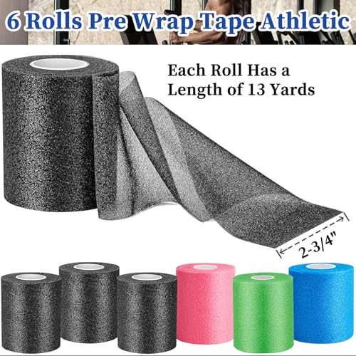 Image of Upgraded Pre Wrap Athletic Tape, 6‑Pack Multi‑Color Sports Pre‑Wrap