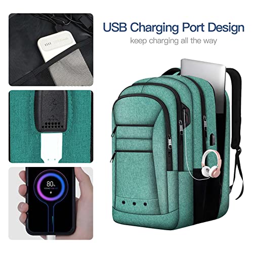 Travel Backpack, Large Backpack, Laptop Backpack, Durable 17 Inch Extra Large Tsa Computer Backpacks With Usb Charging Port, 40L High Capacity Water Resistant Tsa Carry On Computer Business Bag, Green #TOP2