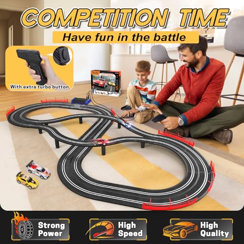 Aotipol A4RT Electric Racing Tracks For Boys And Kids Including 4 Slot Cars 1:43 Scale With Headlights And Dual Racing, Race Car Track Sets thumb #4