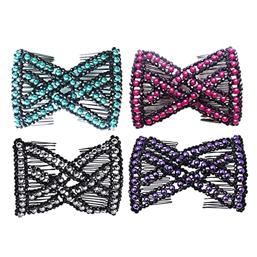 Pince à cheveux extensible lot de 4 pour coiffure femme avec perles magiques