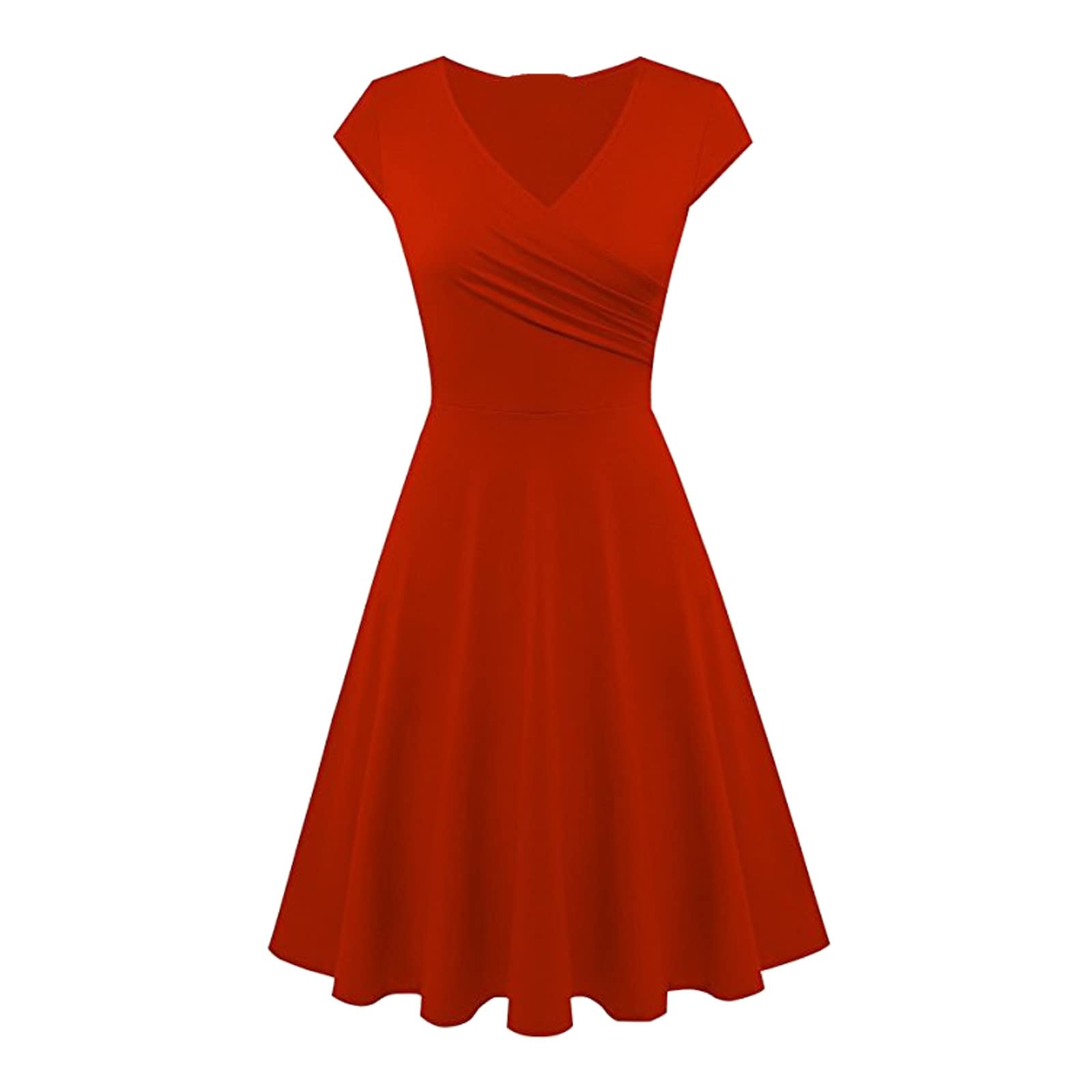 Skang Womens Dresses Casual Elegant Knee-Long Dress Tunic Dress Short Sleeve Crew Neck Dresses with Pocket Sun Dress for Ladies Solid Color Dresses Soft Loose Vacation Party Daily Evening Dresses