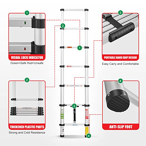 Bivatia 15 Ft Smartsafe Aluminum Telescoping Ladder: Telescopic Extension Ladder Retraction Collapsible Ladder Portable Folding Lightweight Ladder Type 1A With 18.3 Ft. Max Reach #TOP2