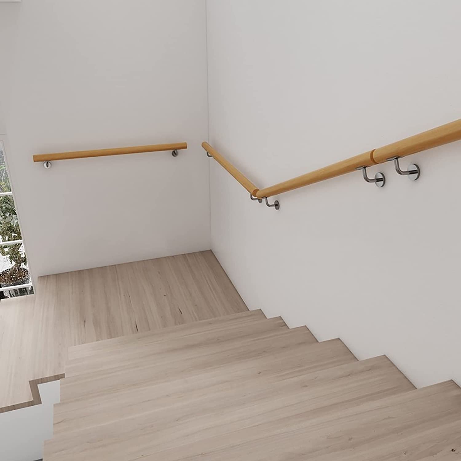 Binario da parete in rovere massiccio con staffa in metallo, 0,8 m, per scale interne, design sicuro ed elegante, in legno di quercia, perfetto per l'arredamento della casa