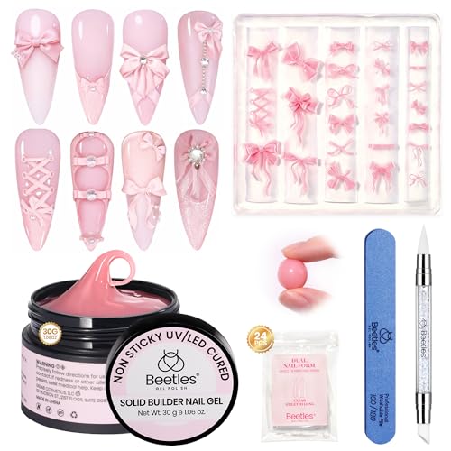 Beetles 3D Gel Nail Art with 3D Mold, 5 in 1 Pink Solid Builder Nail Gel