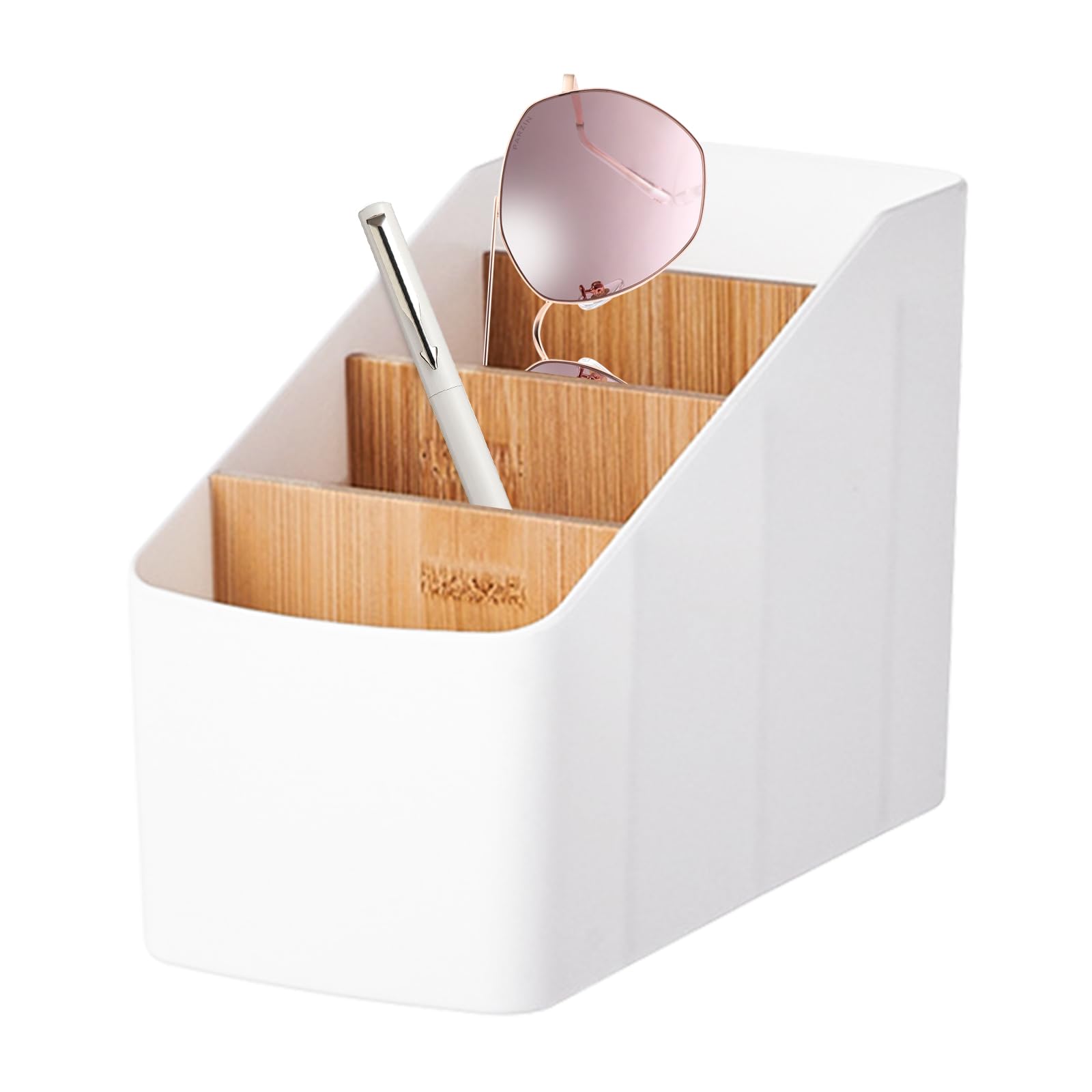 Organisateur De Bureau Blanc Avec 4 Compartiments Amovibles – Pour Télécommandes, Stylos, Petits Objets