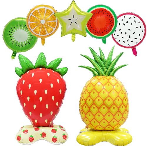 Summer Fruit Foil Aluminum Balloons-60in Giant Standing Strawberry and Pineapple Foil Balloon 18in Fruit Balloons For Summer Themed Party Baby Shower Decorations