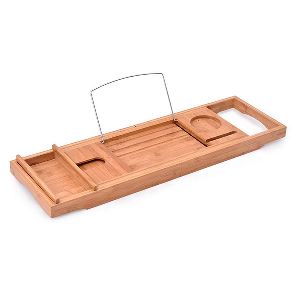 Estante para bañera, bandeja de bambú multifuncional, retráctil, soporte grande para teléfono, disfruta de tu tiempo de baño (75 x 23 x 4,5 cm, color bambú)