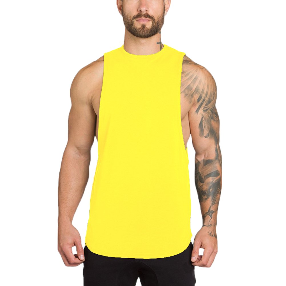 ZUEVI Maglietta Uomo Taglio Muscolare Lati Aperti Bodybuilding Canottiera Canottiera Palestra Allenamento Stringer-Tshirt, Zred & Zyellow & Zblue, L