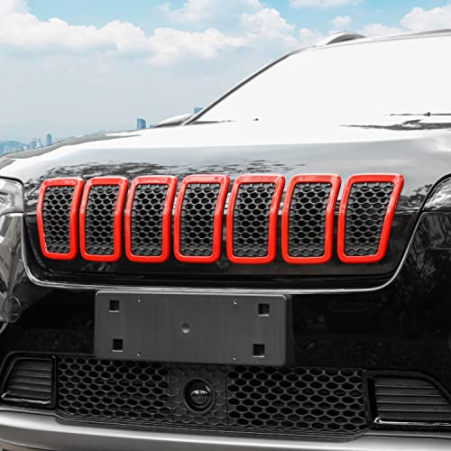 Image of JeCar Grille Inserts ABS Grill Cover Trim Kit Compatible with Jeep Cherokee 2019-2021 KL, Red
