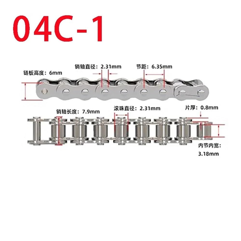 Cadena de transmisión Industrial de 1 Metro, Cadena de transmisión de Rodillo transportador de Paso Corto de Acero Inoxidable 304, 04C 05B 06B 08A 08B 10A 12A(06B-1 Chain)
