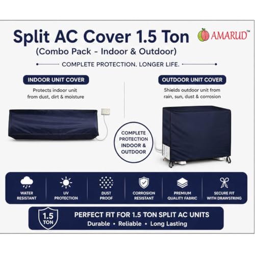 Image of Navy Blue All-Season Window AC Cover - Fits 1 Ton & 1.5 Ton Units - Waterproof & Dustproof with Durable Fabric - Compatible with All Leading Brands for Year-Round Use