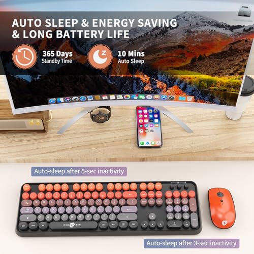 Image of Wireless Keyboard and Mouse Combo, 2.4G USB Cordless Round Keyboard and Mouse for Laptop Computer TV (102 Keys Black Orange)