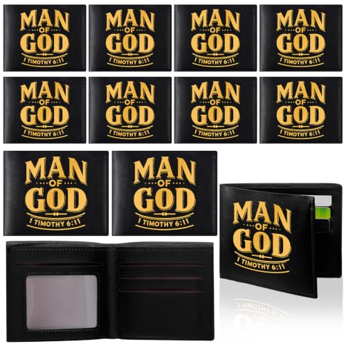Image of Sadnyy 10 Pcs Christian Gifts PU Leather Wallet for Men with Money Clip and Cardholder Engraved Leather Wallet Man of God Faith Religious Father's Day Birthday Inspiring Pastor Gifts