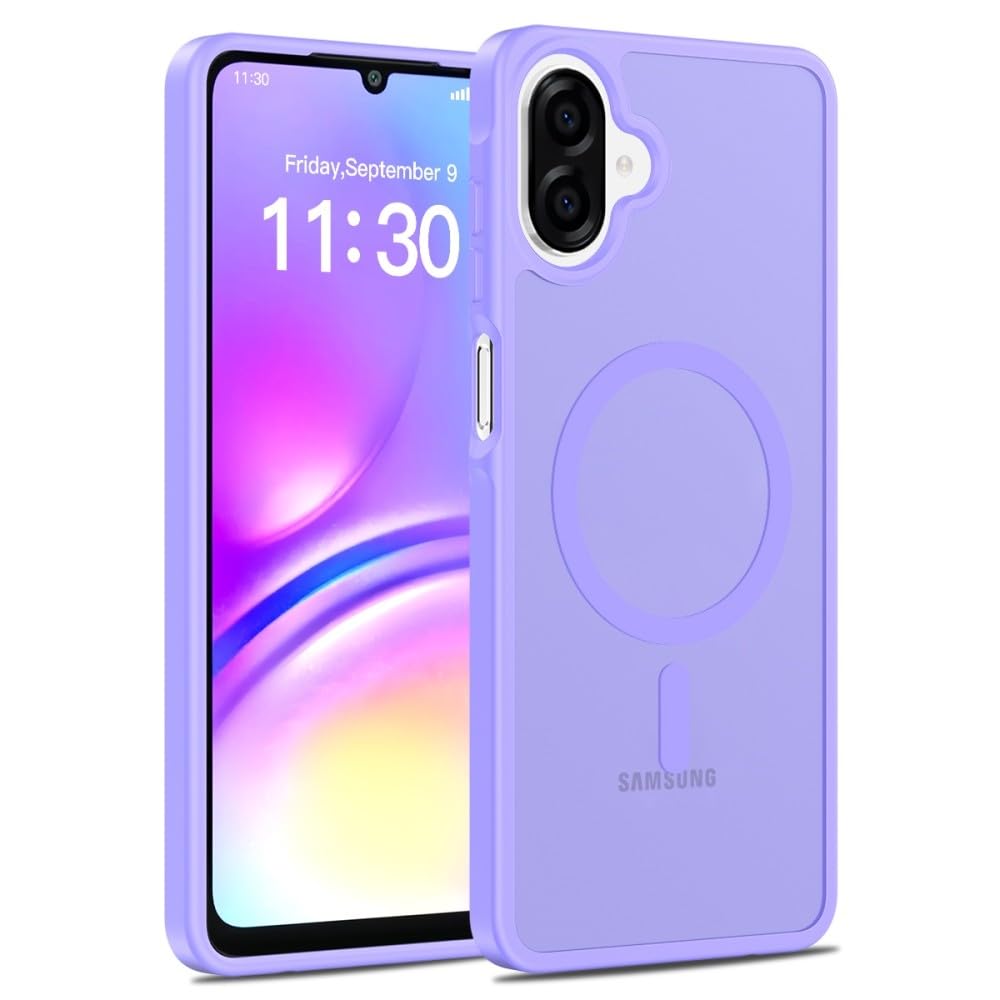Funda compatible con Samsung Galaxy A06 4G/5G (color: morado) sólido duro transparente carcasa de silicona magnética