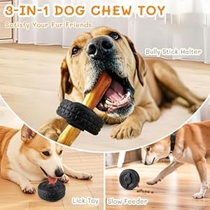 3 in 1 Dog Treat Toy for Aggressive Chewer Natural Rubber Dog Enrichment Toy Chew Toy Bully Stick Holder Lick Toy with Silicone Mold