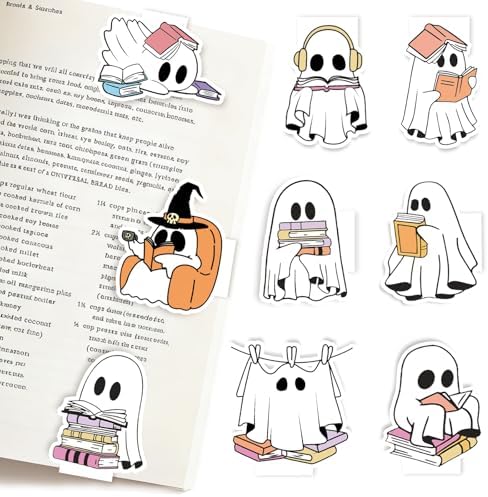 AnyDesign 9 Pcs Halloween Magnetic Bookmarks Boo Ghost with Book Page Clips Booklovers Book Page Markers Magnet for Trick or Treat Students Teacher Teens Home Classroom Reading image 2