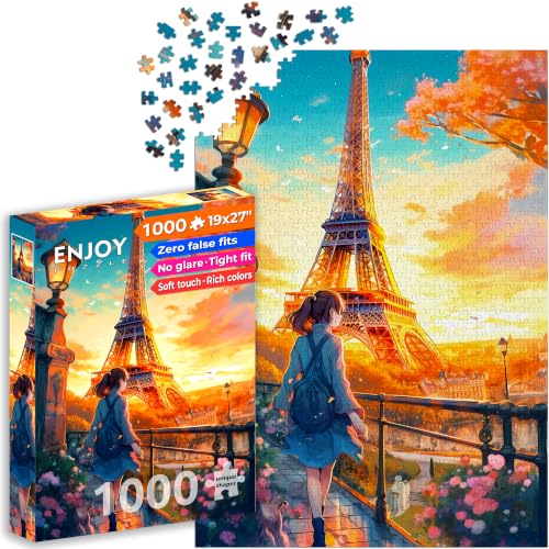 Puzzle 1000 pièces pour Adultes - La Tour Eiffel au Printemps, Paris | Finition Mate antireflet | Puzzle Amusant et exigeant | 68 x 48 cm | Cadeau Voyage Original | Enjoy
