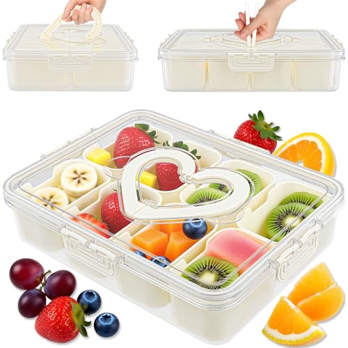 ECHOBUY Caja de Aperitivos con 8 Compartimentos, Contenedor Portátil Snack Box con Tapa y Asa para Guardar Fruta y Verdura Snack Postres Especias