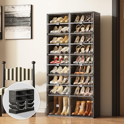 Image of Vipbox Shoe Rack Organizer Cabinet for Closet Entryway,Clear Shoe Storage Boxes Stackable Sneaker Storage with Door Easy Assembly Black Shoe Cabinet with Lids Large 9 Tiers 36 Pairs