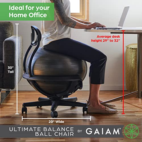 Gaiam Ultimate Balance Ball Chair (Standard or Swivel Base Option) - Premium Exercise Stability Yoga Ball Ergonomic Chair for Home and Office Desk - 52cm Anti-Burst Ball, Air Pump, Exercise Guide3