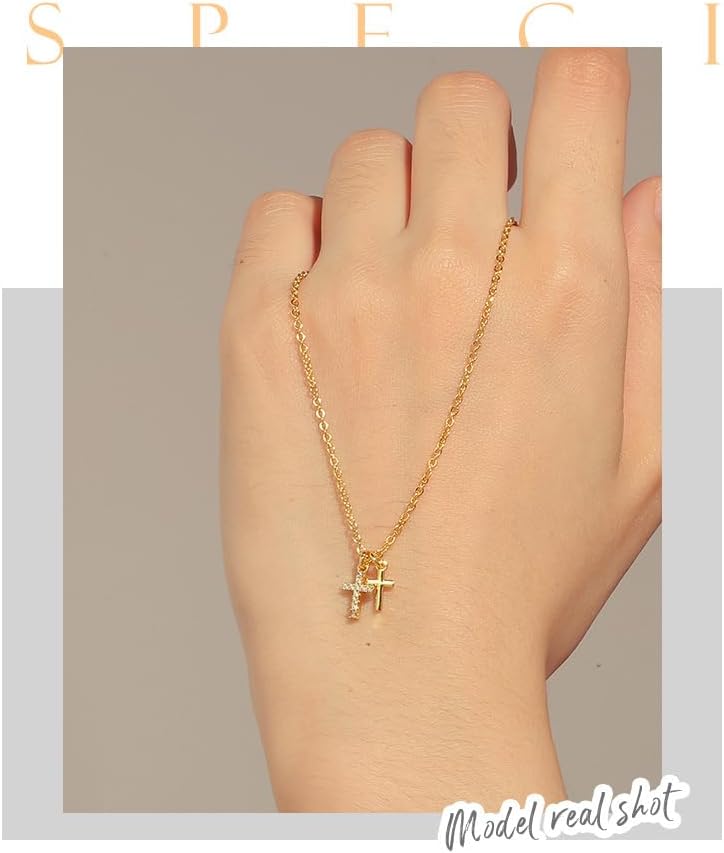 Cross Necklace for Woman,18K Gold Plated Cross Shaped Diamond Embellished Pendant Religious Necklace Christian jewelry Chain 45 cm/17.71 inches - Image 5
