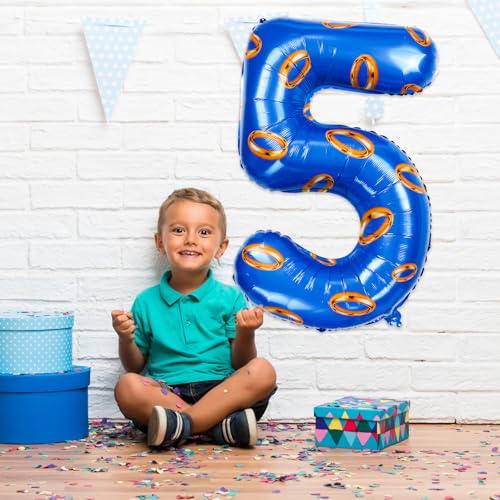 Image of Number 40 Inch Blue and Gold Ring Balloon Birthday Number Decoration Aluminum Film Balloon Suitable for Boys and Girls Blue Theme Party Cartoon Party Decoration Supplies (5)