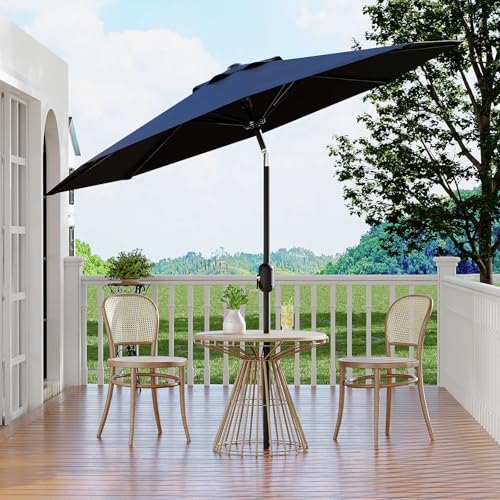 10Ft Patio Umbrella - 8 Sturdy Ribs Outdoor Table Umbrella with Crank Lift & Push Button Tilt - Market Umbrella for Pool, Deck, Yard, Garden - Navy Blue