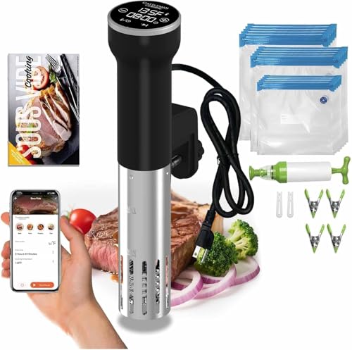 CATTLEMAN CUISINE Sous Vide Cooker WiFi Kit, 1000W, Waterproof, Sous Vide Machine, Immersion Circulators for Suvee Cooker Kit with Vacuum Bags, Vacuum Pump, Precision Temperature Timer, Noise-free