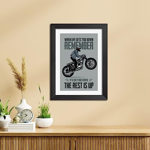 Image of TenorArts Motorcycle Riding Posters Photo Frame Bikers Bullet Rider Motivational Quotes Laminated Poster Framed Painting with Matt Finish Frames (9inches x 12inches) (Rest is Up)