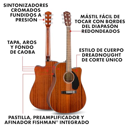 Miniatura 2 de Fender Cd-60sce Dreadnought Guitarra Acústica Electrificada, Caoba Natural, Incluye Cursos Virtuales Gratuitos En Fender Play