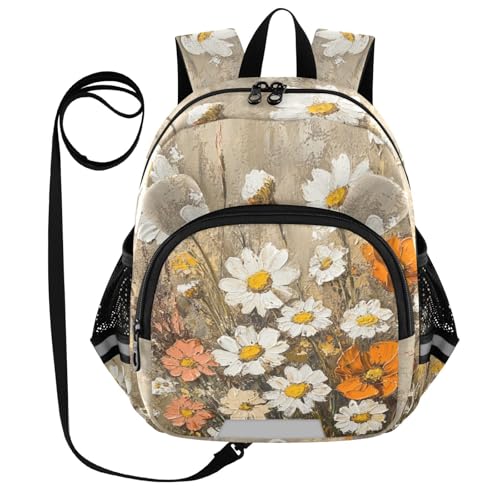 Poppy Bouquet Beige Toddler Harness Backpack for Boys Girls 3-6 Years Kids Backpack with Anti Lost Safety Leash Baby Protection Backpack for Travel Preschool Walking