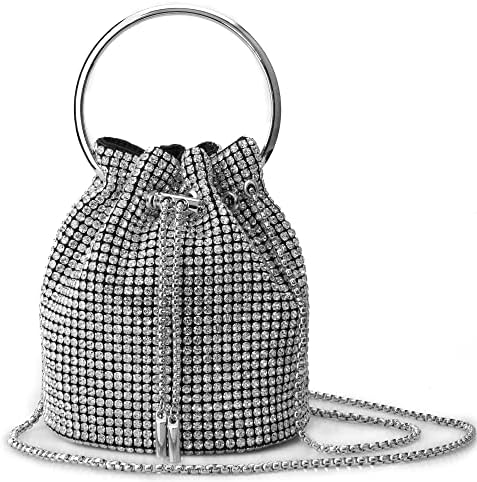 Rhinestone Purs for Women Clutch Purses Crystal Mini Top Handle Handbag Chain for Party(Buckle-Silver)