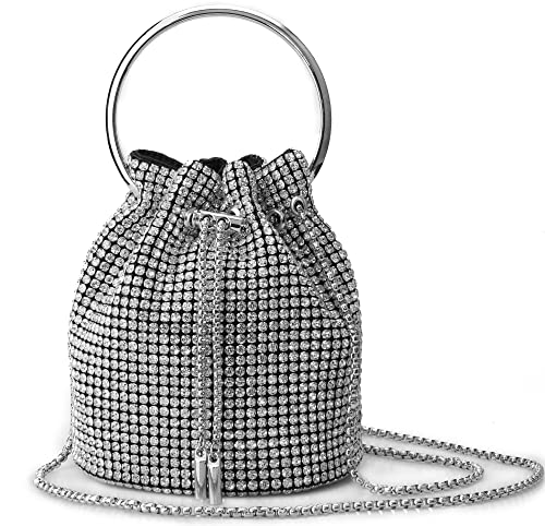 Rhinestone Purs For Women Clutch Purses Crystal Mini Top Handle Handbag Chain For Party(Buckle-Silver) #TOP1