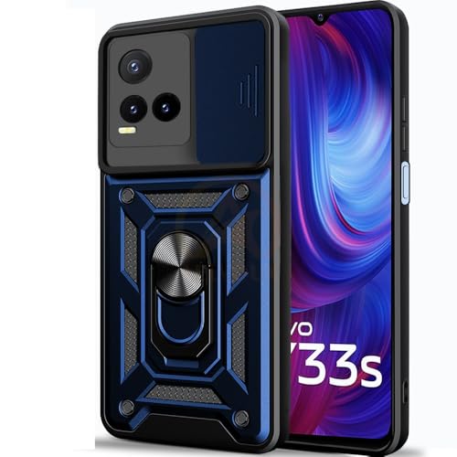 Image of Armor Bumper Back Cover Case for Vivo Y33S / Y21 2021 | Rotating Camera Cover, Ring Holder & Kickstand | Heavy Duty & 360 Degree Protection Vivo Y33S / Y21 2021 Back Cover (Blue)