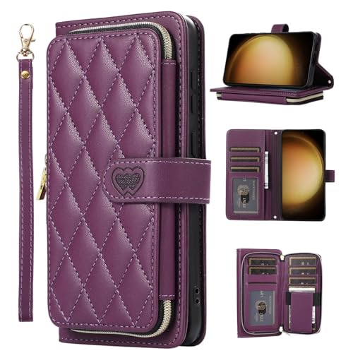 Rnrieyta Miagon Case for Samsung Galaxy A35 5G,Zipper Purse Wallet Cover with Wristlet Wrist Strap Fold PU Leather Stand Credit Card Holders Folio Case