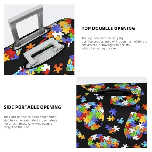 Medium Suitcase Cover Protector â€“ Autism Awareness Puzzle Pieces Heart Print Luggage Travel Accessories Stretch Baggage Case with Invisible Zipper4