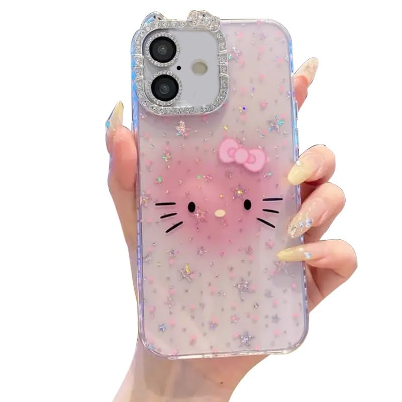 Image of mobistyle Designed for iPhone 16 Plus,Cute Sparkling Cat Pattern Camera Protection Back Cover Case for Women Girls | iPhone 16 Plus,Pink |
