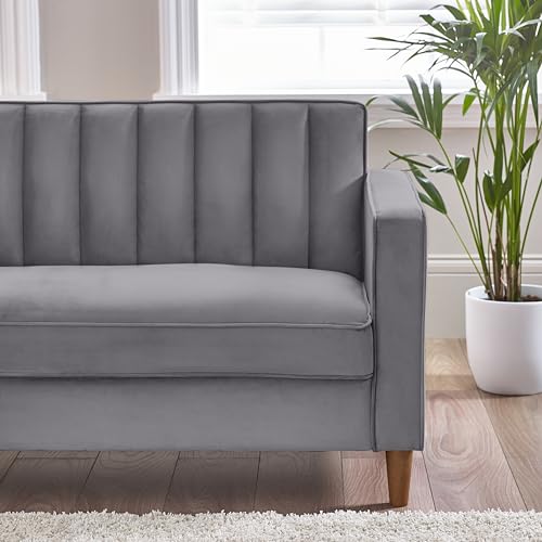 Furniturebox UK Velvet 2 Seater Sofa - 'Kit' - Grey Velvet - 134 cm x 80 cm x 83 cm - Contemporary Style - Rectangular Shape - Loveseat - Image 5
