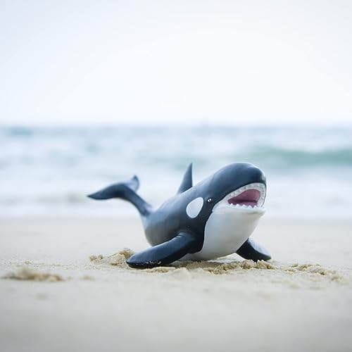 Miniatura 7 de Gemini&Genius Shark Toys - Figura de acción de ballena asesina, animales marinos, orca, pez negro, de goma suave, 16 pulgadas de longitud, ideal