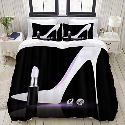 ELIENONO Parure de lit avec Housse de Couette en Microfibre,Escarpins White Ladys avec Rouge à lèvres,Sets de Housse de Couette 220x240cm+2 taie d'oreiller 50x75cm Cover