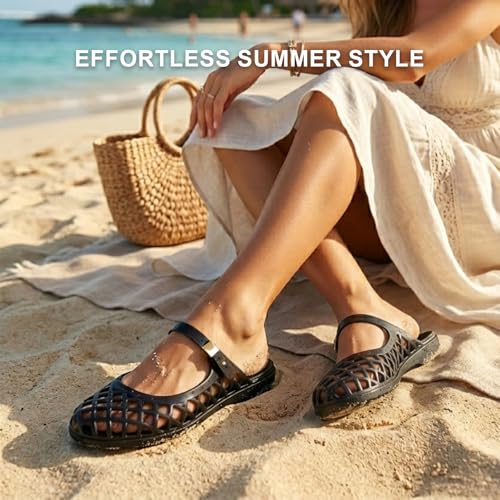 Image of MUSSHOE Women's Clear Jelly Sandals: Closed Toe Slingback Flats - Water-Friendly Summer Beach Shoes - Lightweight Easy-Clean Casual Sandals