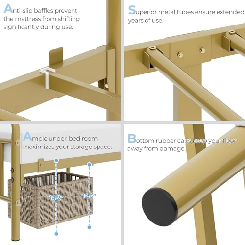 image for Yaheetech Full Size Metal Bed Frames with Vintage Headboard and Footbo