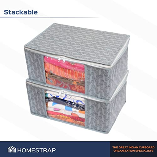 Image of Foldable Storage Bags for Clothes, Sarees, Blankets, and Seasonal Items - Non-Woven Fabric Organizers with Transparent Window - Stackable & Zippered - Set of 6