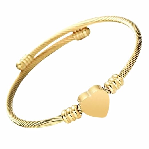 Pulseira Dourada Ajustável Estilo Coração em Aço Inox 316 Para Presente Bracelete Feminino Elegante e Moderno